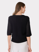 Pointelle V-Neck Cardigan in Black