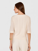 Pointelle V-Neck Cardigan in Sand