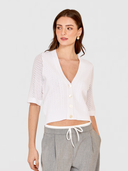 Pointelle V-Neck Cardigan in White