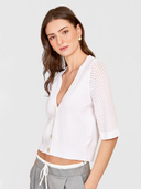 Pointelle V-Neck Cardigan in White