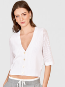Pointelle V-Neck Cardigan in White
