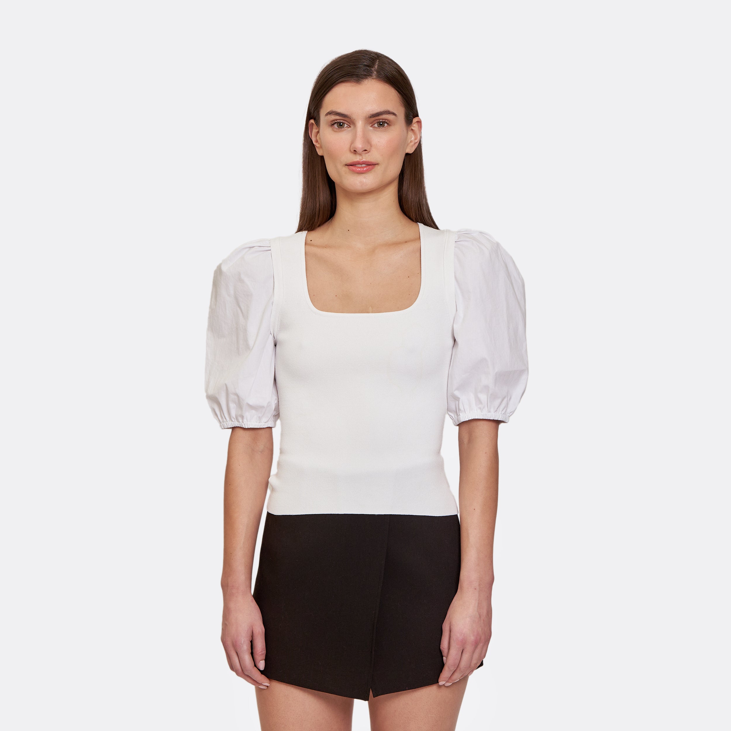 Square Neck W/ Poplin Puff Sleeve | Autumn Cashmere