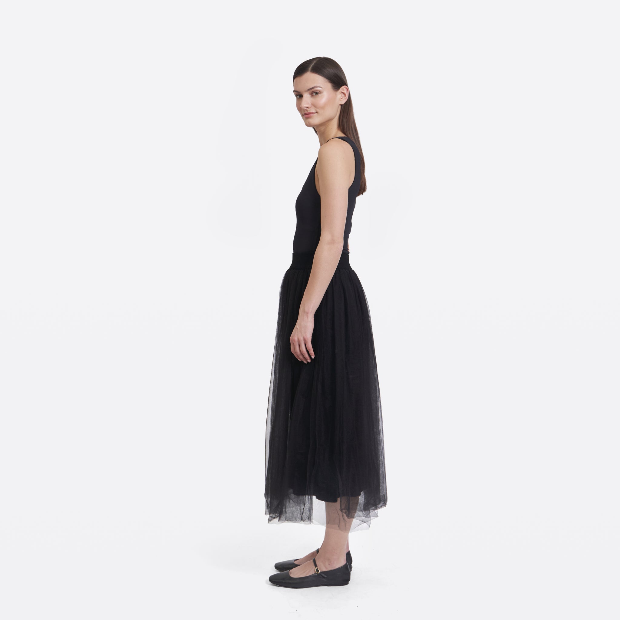Gathered Skirt w/ Tulle in Black | Autumn Cashmere