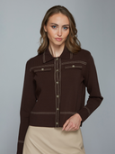 Collared Denim Jacket W/ Saddle Stitch Detail in Espresso | Autumn Cashmere | PCE14373