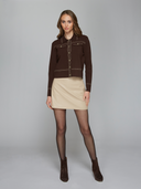 Collared Denim Jacket W/ Saddle Stitch Detail in Espresso | Autumn Cashmere | PCE14373