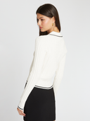 Cable Zip Front Collared Jacket in Sand/Black