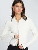 Cable Zip Front Collared Jacket in Sand/Black