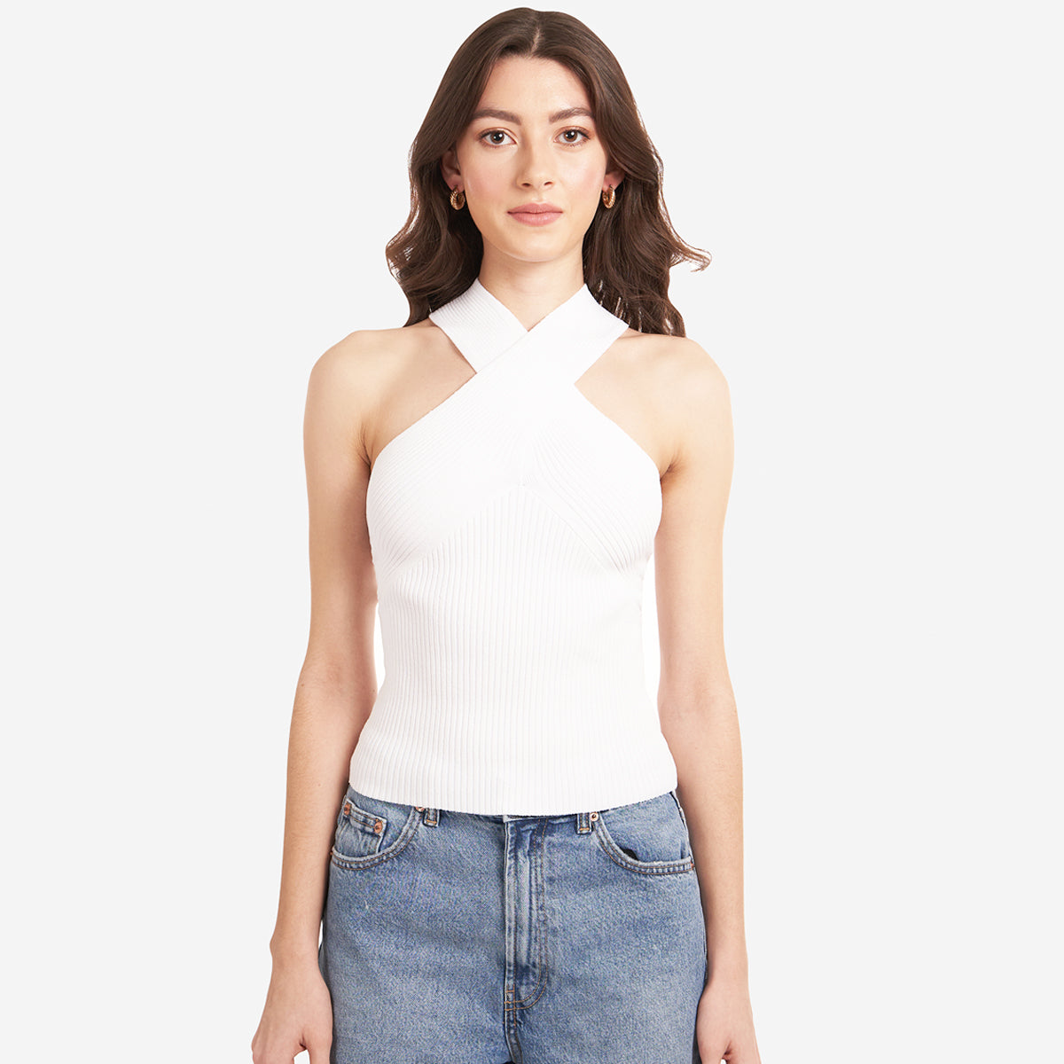 Rib Crisscross Halter in White | Autumn Cashmere