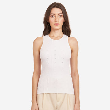 Women's Flower Rib Tank in White by Autumn Cashmere. Viscose Blend