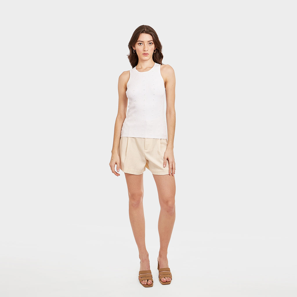 Women's Flower Rib Tank in White by Autumn Cashmere. Viscose Blend