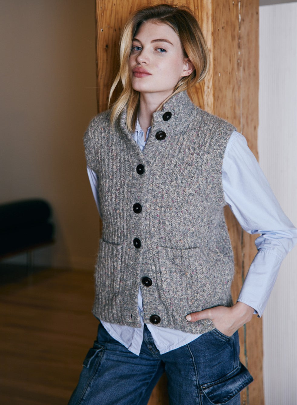 Button Front Mock Neck Vest | Autumn Cashmere