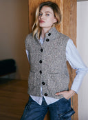 Button Front Mock Neck Vest in Stormy