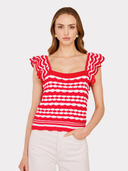 2-Tone Tank W/ Flutter Sleeves in Pimento/Bleach White