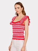 2-Tone Tank W/ Flutter Sleeves in Pimento/Bleach White