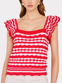 2-Tone Tank W/ Flutter Sleeves in Pimento/Bleach White