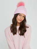 Beanie W/ Contrast Fur Pom Pom in Blossom