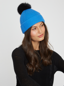 Beanie W/ Contrast Fur Pom Pom in Cosmo Cobalt