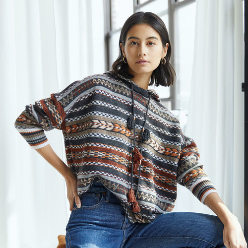 Jacquard Hoodie w/ Tassels