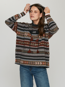 R12941 | Jacquard Hoodie w/ Tassels in Neutral Multi | Autumn Cashmere