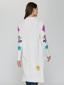 Open Coatigan w/ Sleeve Flower Motifs