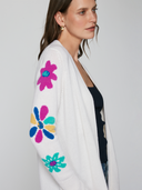 Open Coatigan w/ Sleeve Flower Motifs