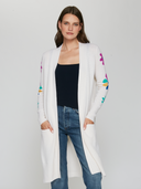 Open Coatigan w/ Sleeve Flower Motifs