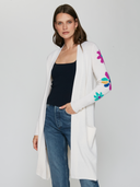 Open Coatigan w/ Sleeve Flower Motifs