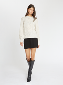 R13358 | Fringed Cable Popcorn Crew | Autumn Cashmere