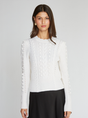 R13411 | 8 Ply Shrunken Cabled Crew in Chalk | Autumn Cashmere