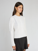 8 Ply Shrunken Cabled Crew in Chalk