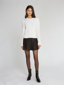 8 Ply Shrunken Cabled Crew in Chalk