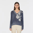 Inked Asymmetric Floral V-Neck in Navy