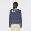 Inked Asymmetric Floral V-Neck in Navy