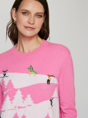 Snowscape W/ Skiers in Raspberry