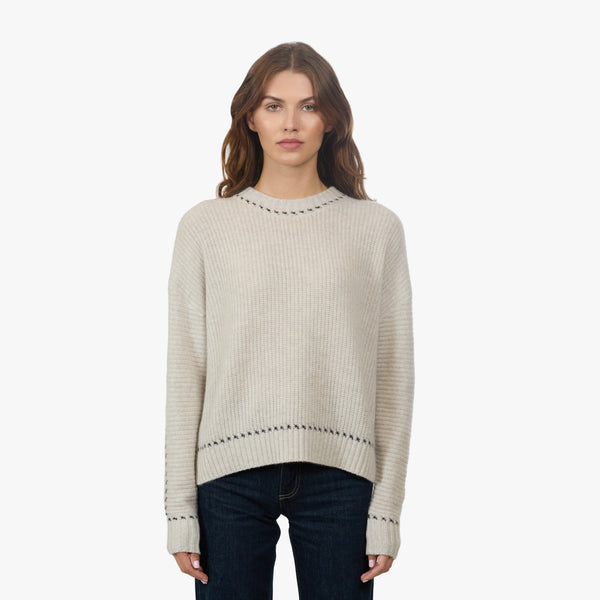 Shaker Crew W/ Contrast Stitch Detail | Autumn Cashmere
