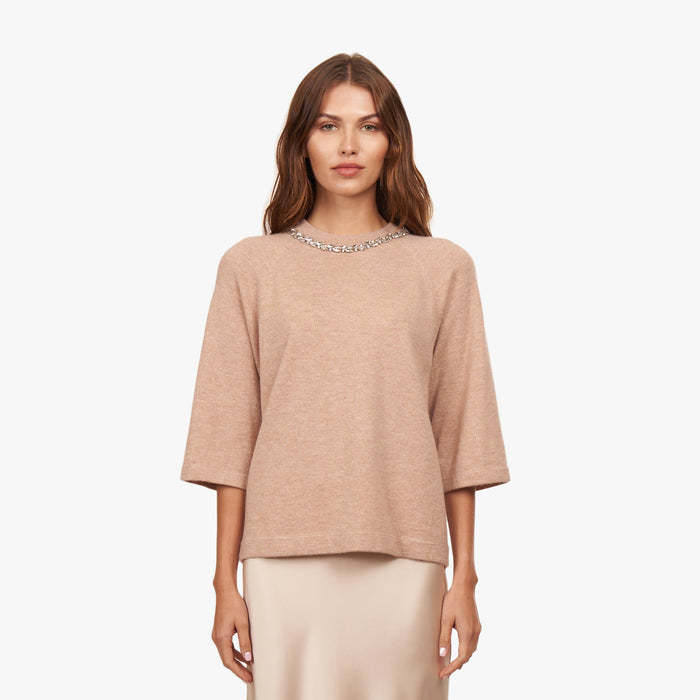 autumn cashmere Oversized Tee w/ Rhinestone Trim