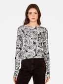 Rose Print Crew in Black and White