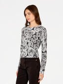 Rose Print Crew in Black and White