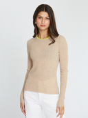 Rib Crew W/ Blanket Stitch Neckline in Buckwheat/Laser Lemon