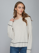 Rib V W/ Contrast Whipstitch Borders in Mojave/Pepper | Autumn Cashmere | R14330