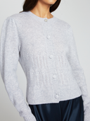 Puff Sleeve Popcorn Stitch Cardigan in Cinderblock