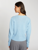 Puff Sleeve Popcorn Stitch Cardigan in Heather