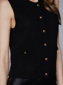 Button Front Vest w/ Pockets in Black