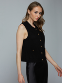 Button Front Vest w/ Pockets in Black