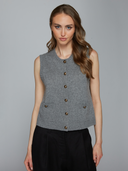 Button Front Vest w/ Pockets in Cement | Autumn Cashmere | R14374