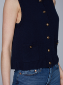 Button Front Vest w/ Pockets in Navy