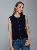 Button Front Vest w/ Pockets in Navy | Autumn Cashmere | R14374