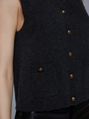 Button Front Vest w/ Pockets in Pepper