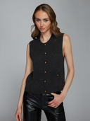 Button Front Vest w/ Pockets in Pepper | Autumn Cashmere | R14374