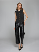 Button Front Vest w/ Pockets in Pepper | Autumn Cashmere | R14374